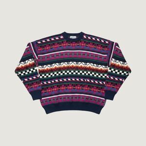 VTG Gulf Traders Multi Color Geometric Knit Sweater‎ Mens Large 90s Coogi Style